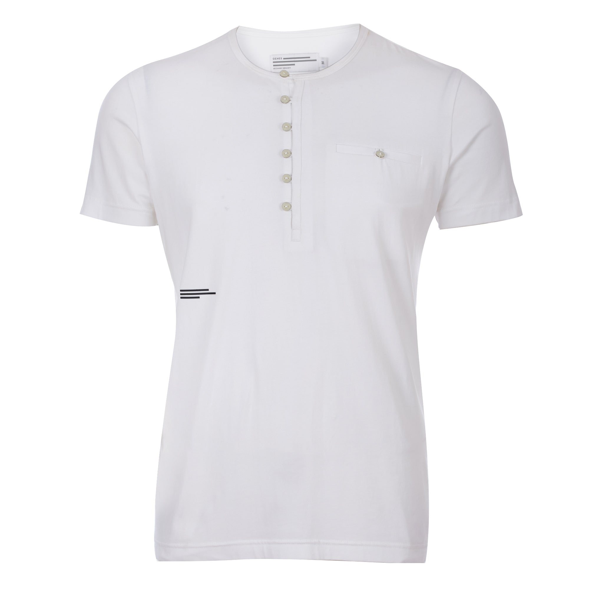 White Henley Neck Buttoned T-Shirt
