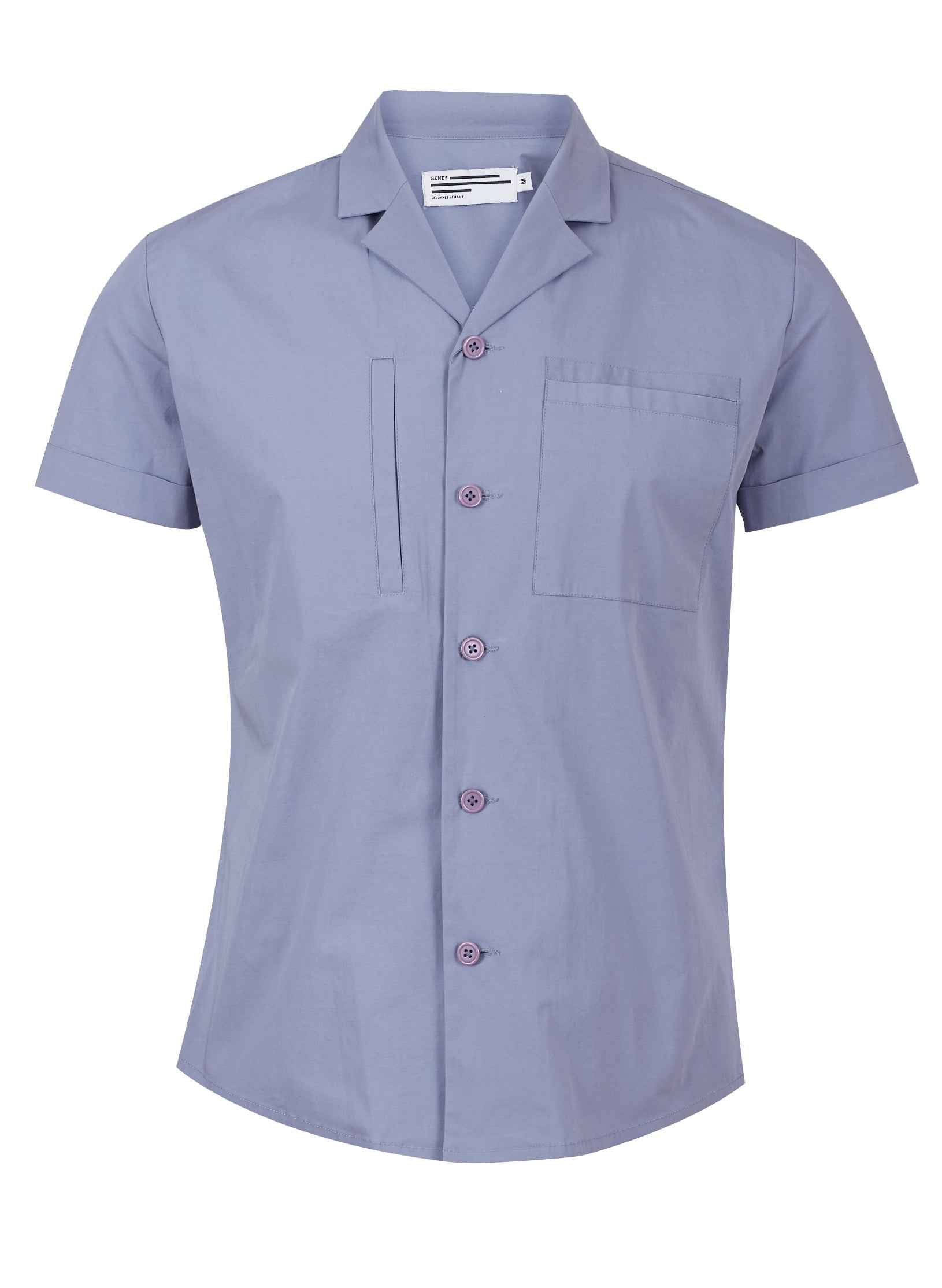 Men's Sky Blue Cuban Collar Short Sleeve Shirt