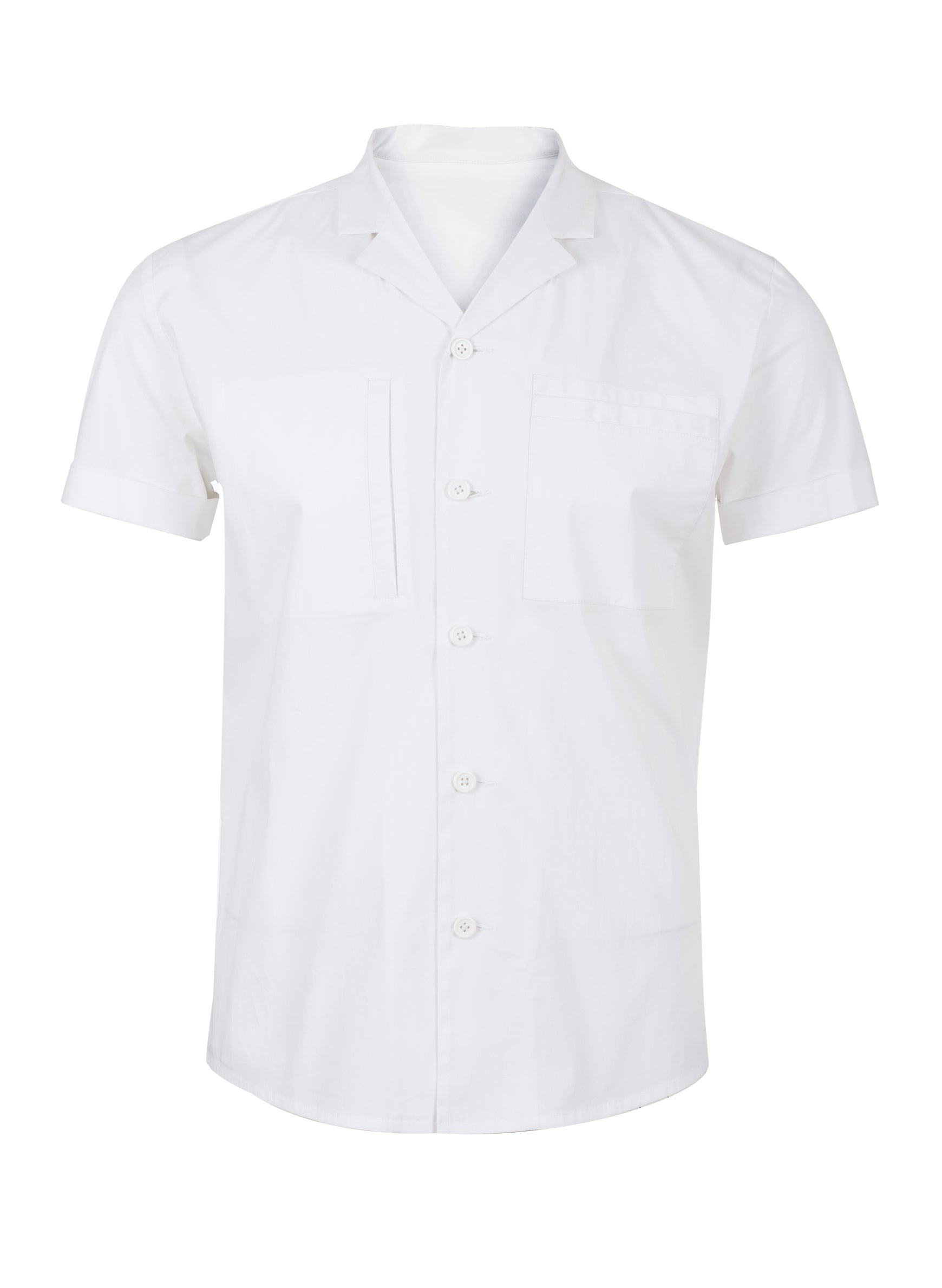Men's White Cuban Collar Short Sleeve Shirt