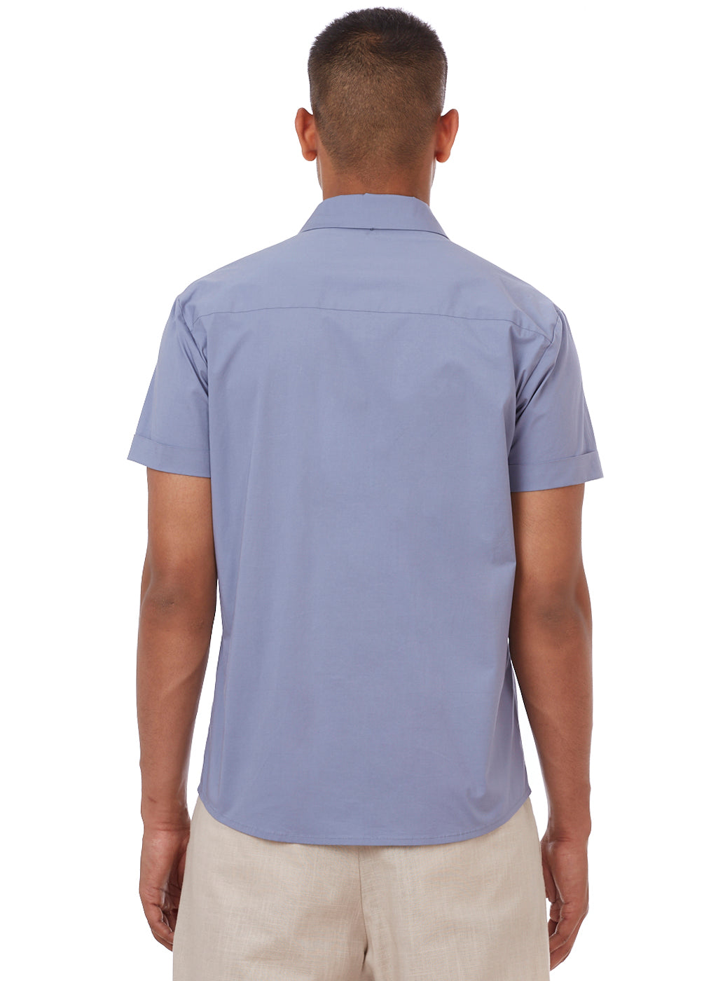 Men's Sky Blue Cuban Collar Short Sleeve Shirt