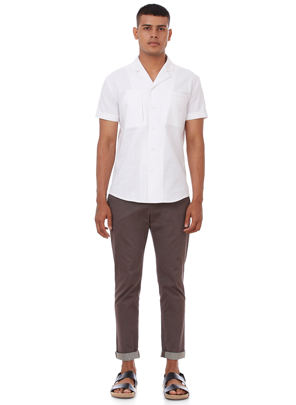 Men's White Cuban Collar Short Sleeve Shirt