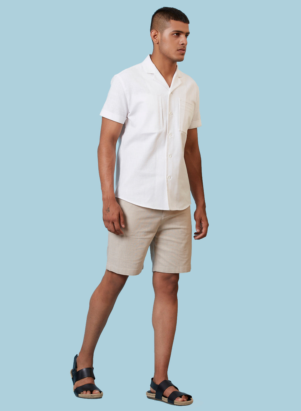 Men's White Cuban Collar Short Sleeve Shirt