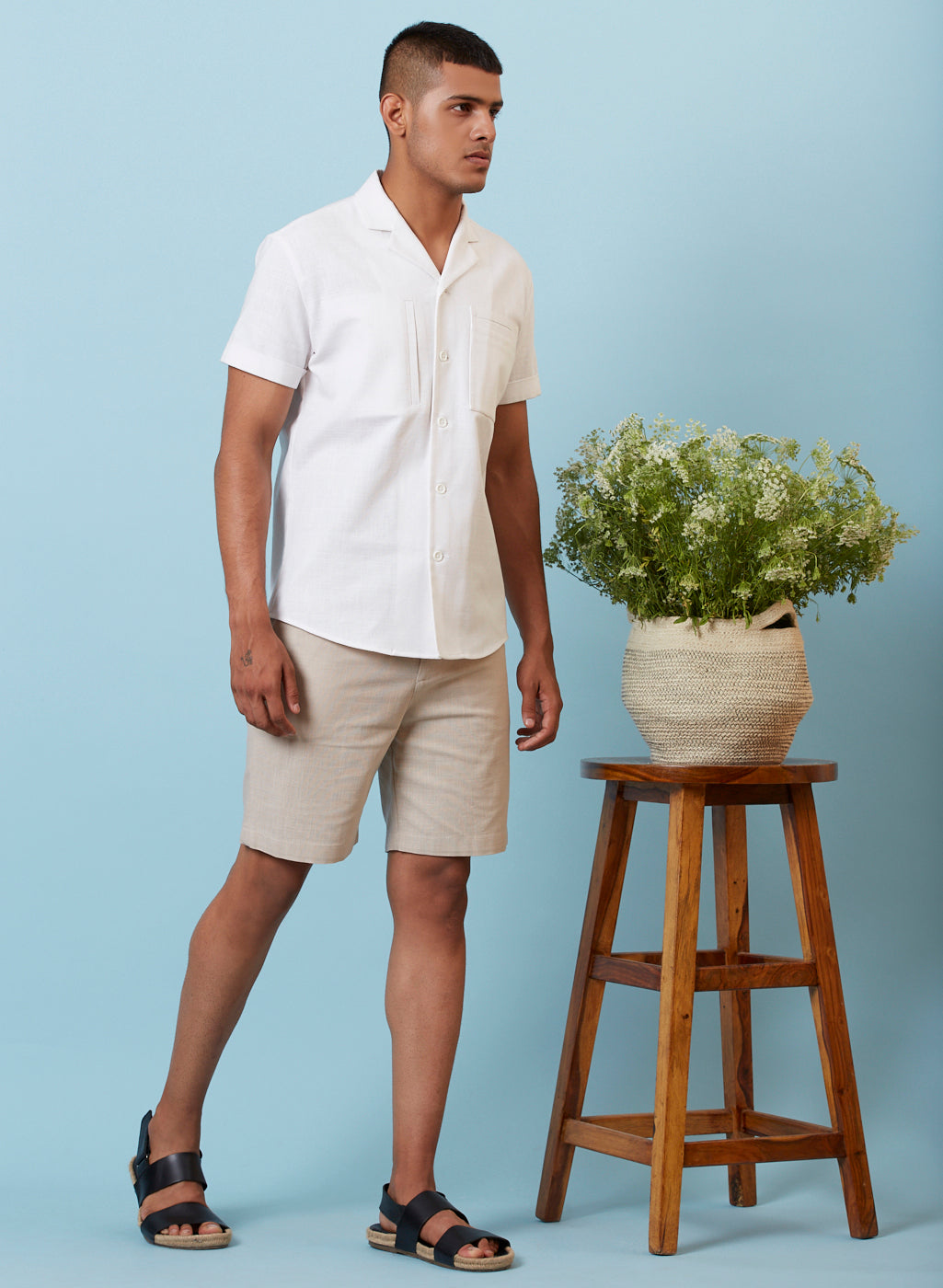 Men's White Cuban Collar Short Sleeve Shirt