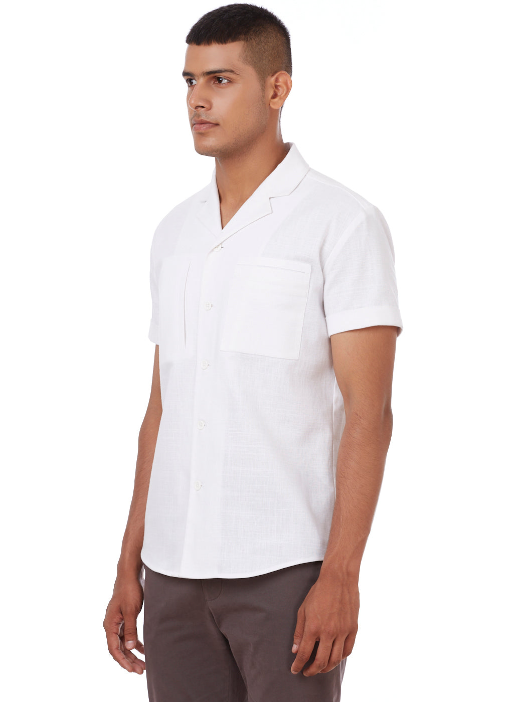 Men's White Cuban Collar Short Sleeve Shirt