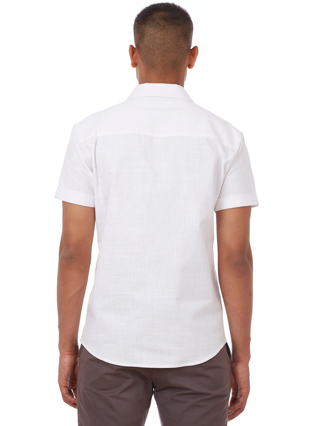 Men's White Cuban Collar Short Sleeve Shirt