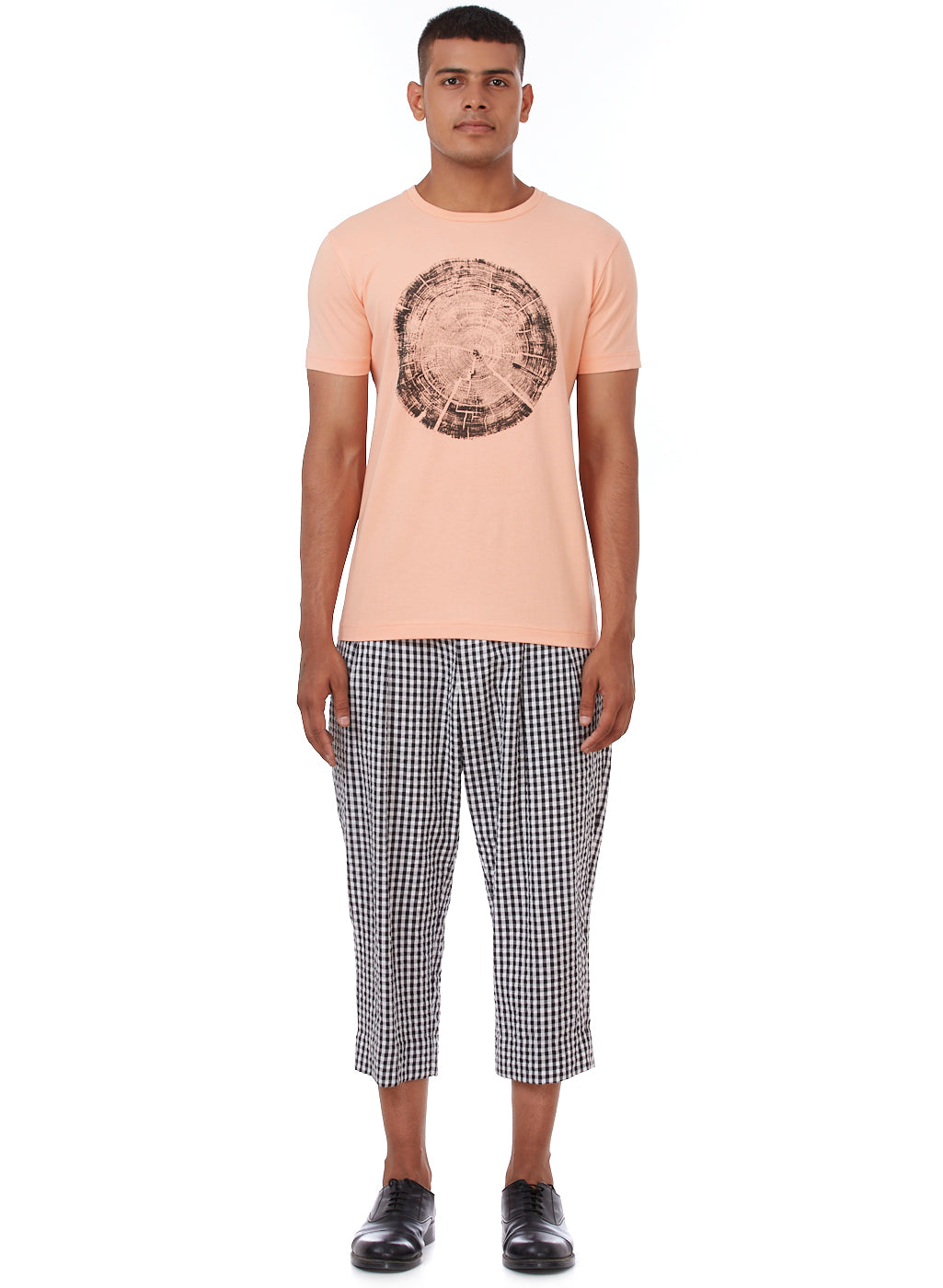 Peach Graphic Tree-Ring Print Cotton T-Shirt