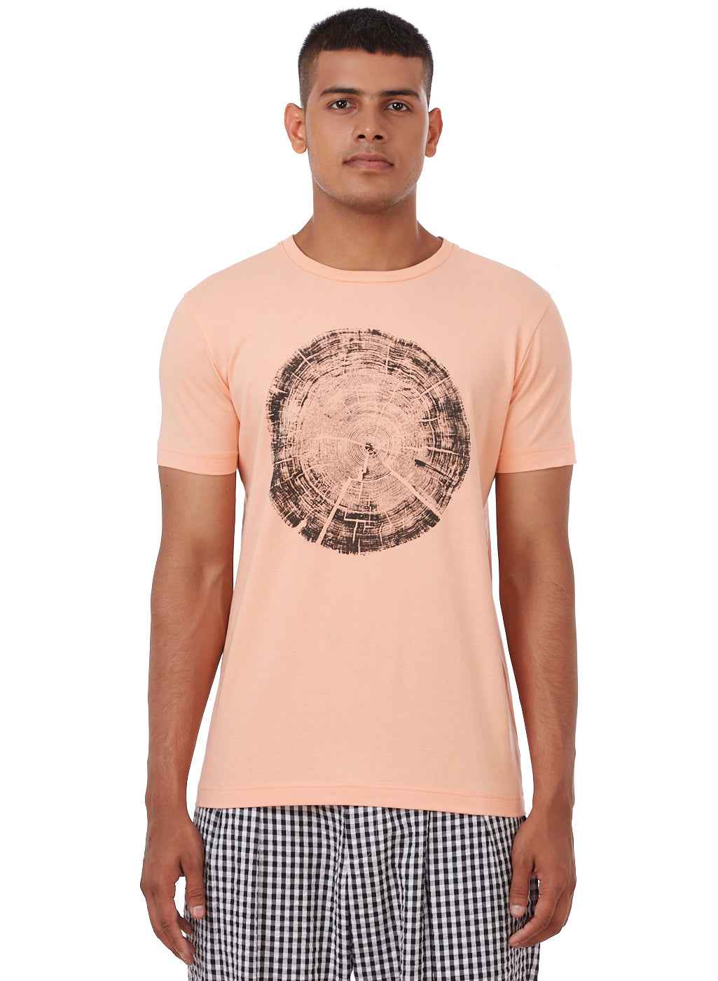 Peach Graphic Tree-Ring Print Cotton T-Shirt