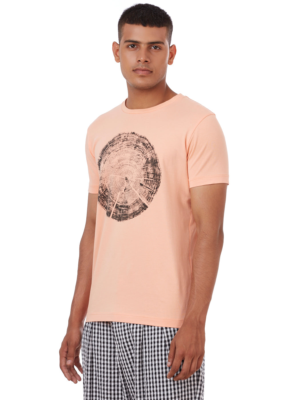 Peach Graphic Tree-Ring Print Cotton T-Shirt