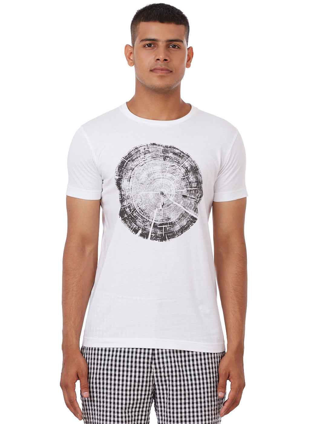 White Tree-Ring Graphic Cotton T-Shirt