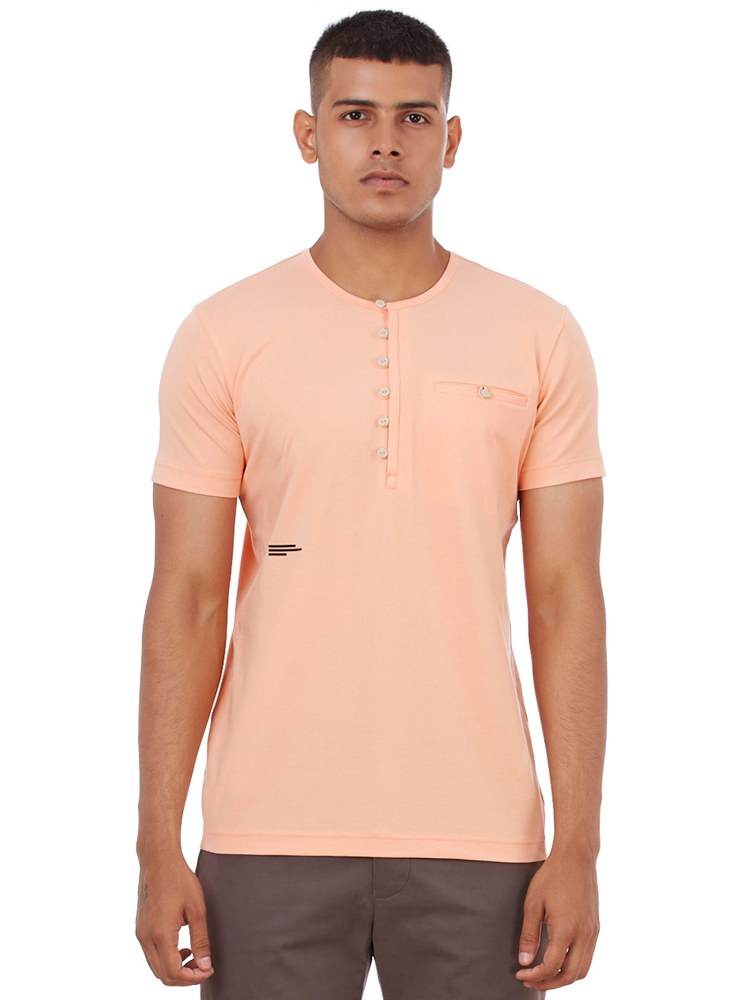 Peach Buttoned Henley Neck T-Shirt