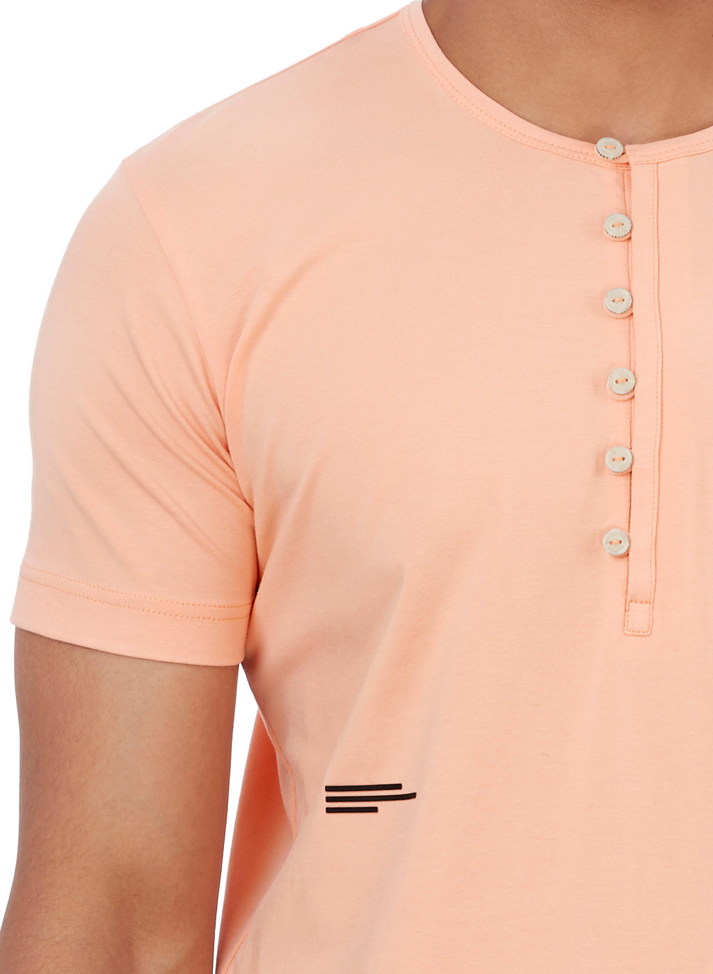 Peach Buttoned Henley Neck T-Shirt