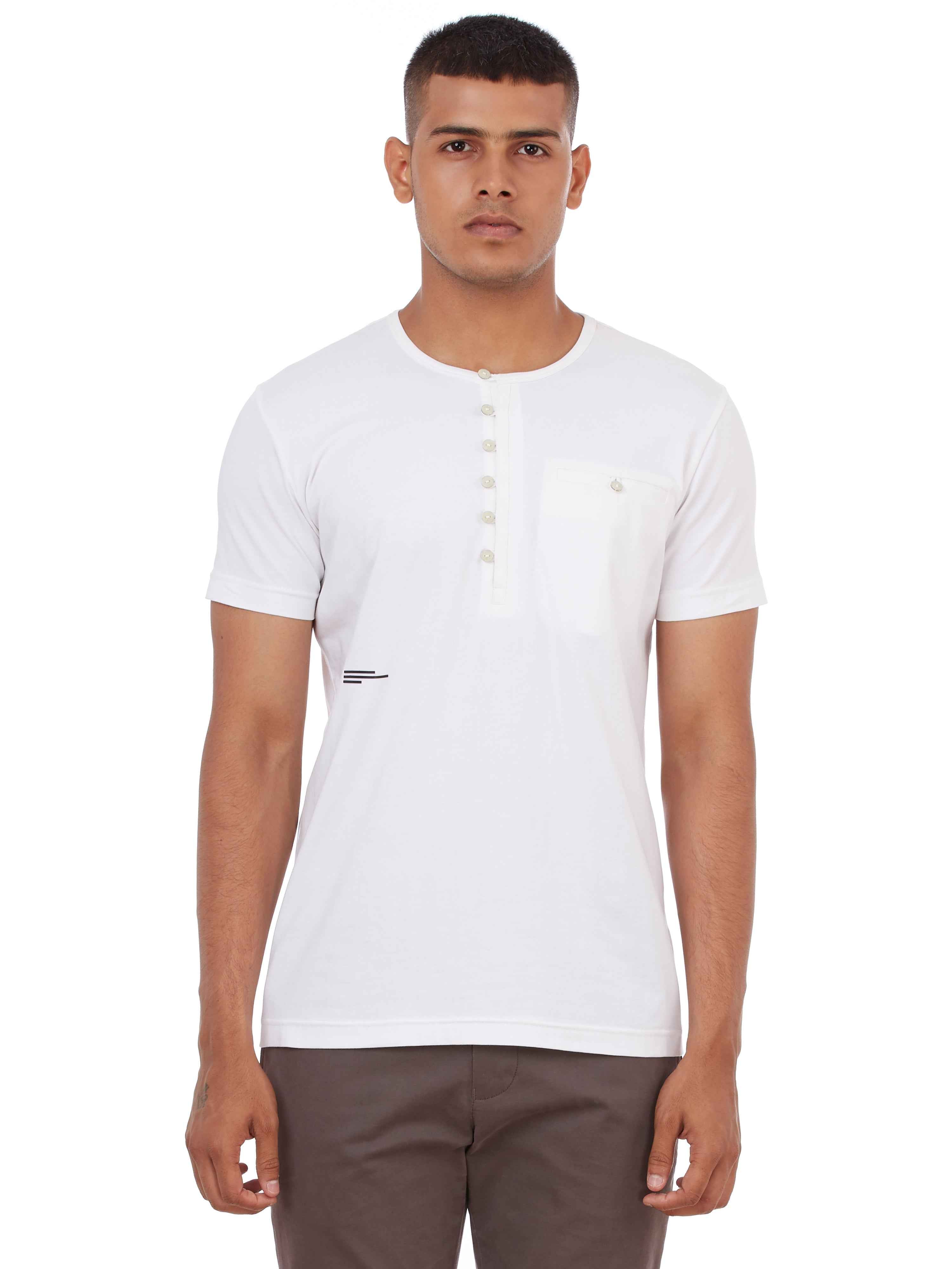White Henley Neck Buttoned T-Shirt