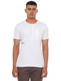 White Henley Neck Buttoned T-Shirt