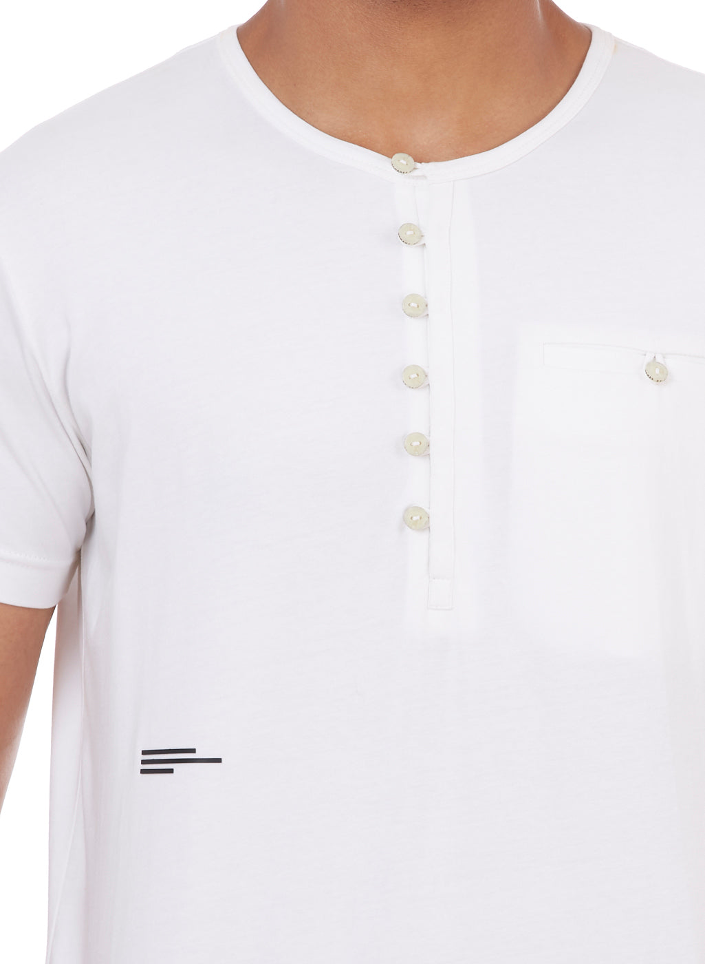 White Henley Neck Buttoned T-Shirt
