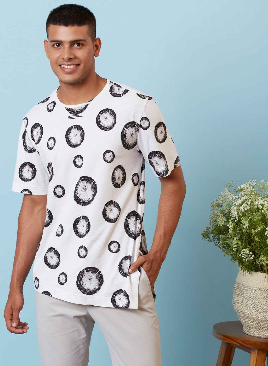 White Graphic Dot Print T-Shirt