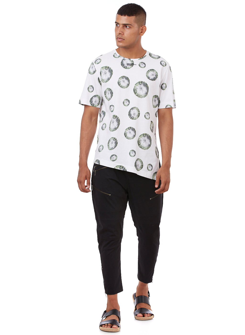 White & Green Dot Print Oversized T-Shirt
