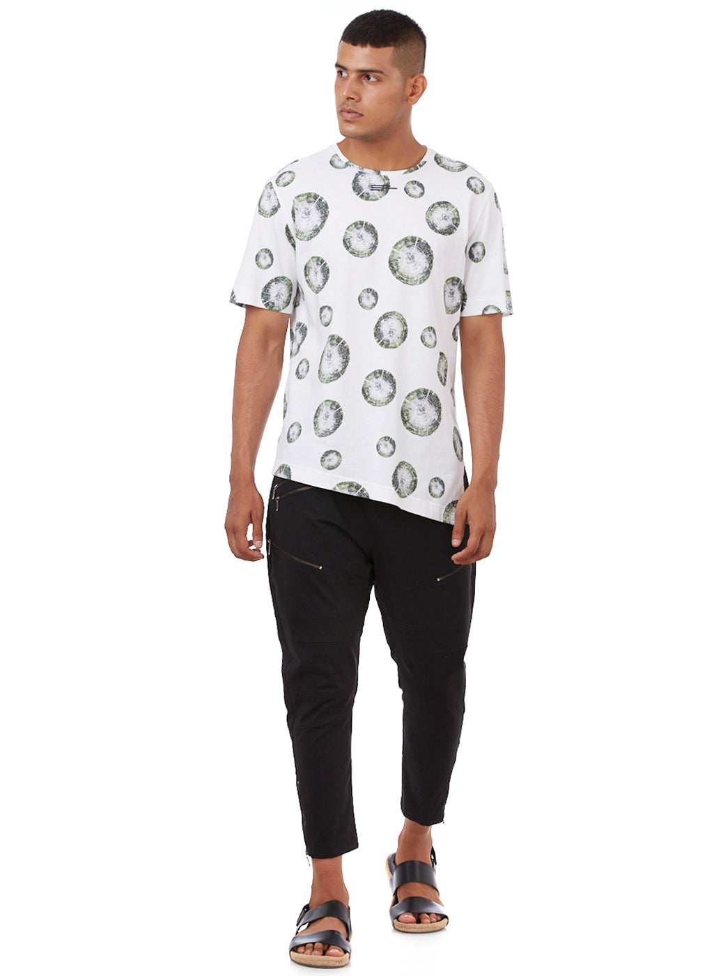 White & Green Dot Print Oversized T-Shirt