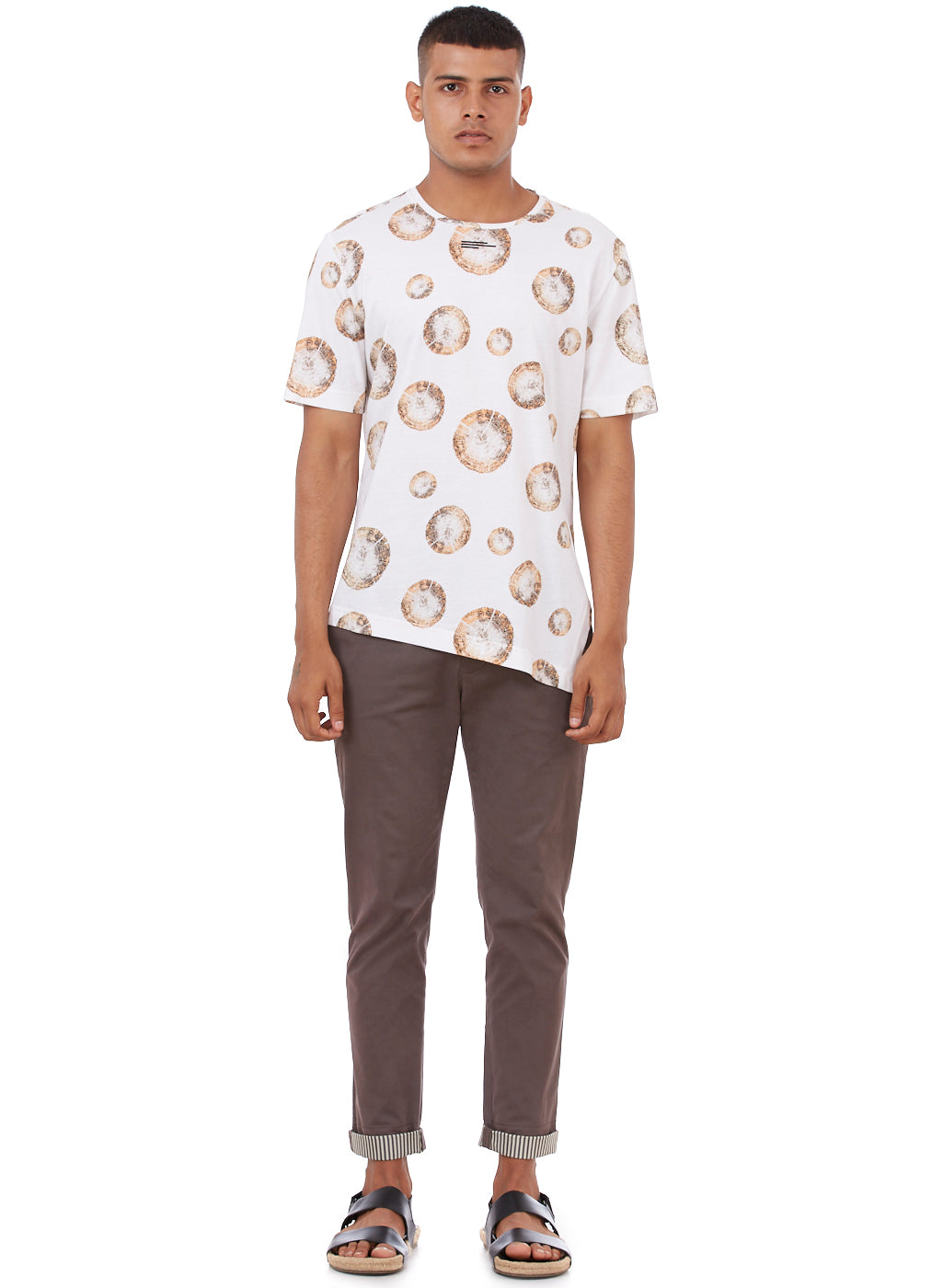 White & Tan Tree-Ring Print T-Shirt