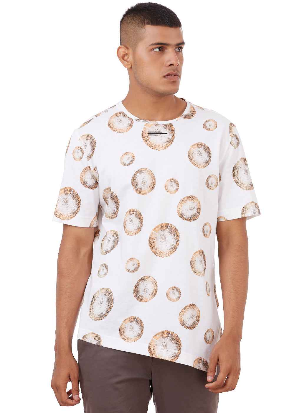 White & Tan Tree-Ring Print T-Shirt