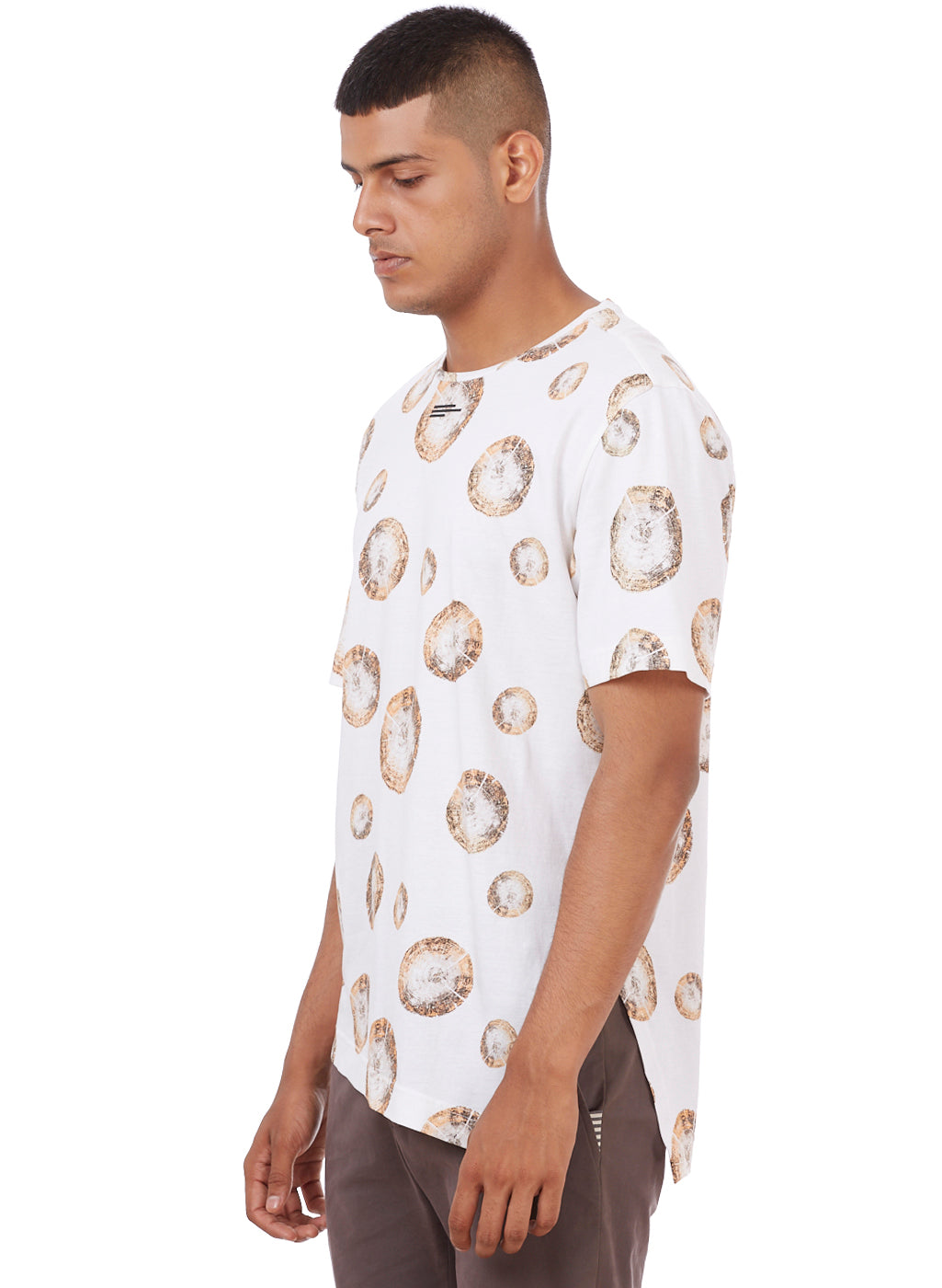 White & Tan Tree-Ring Print T-Shirt