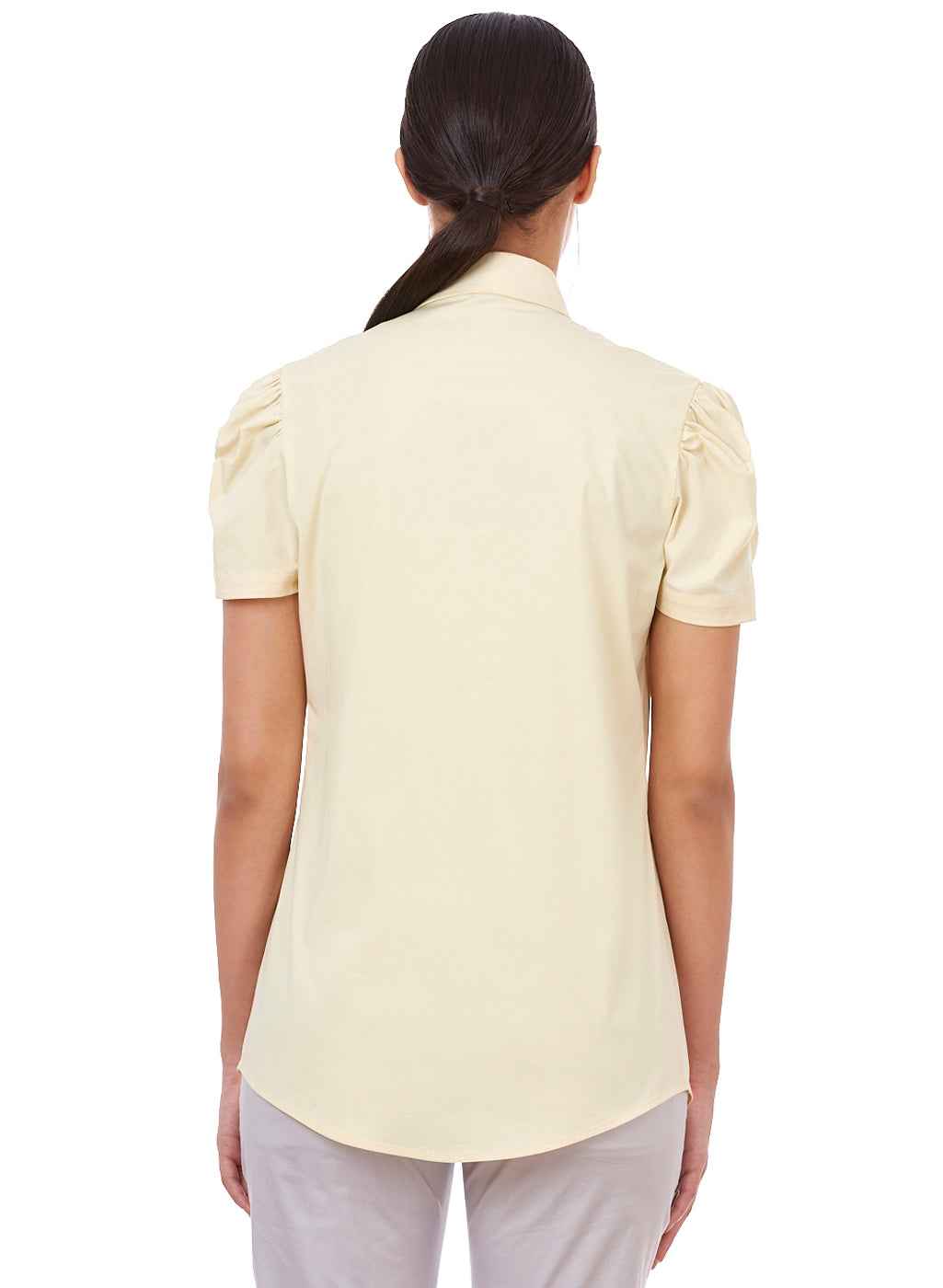 Soft Yellow Puff Sleeve Formal Shirt for Women