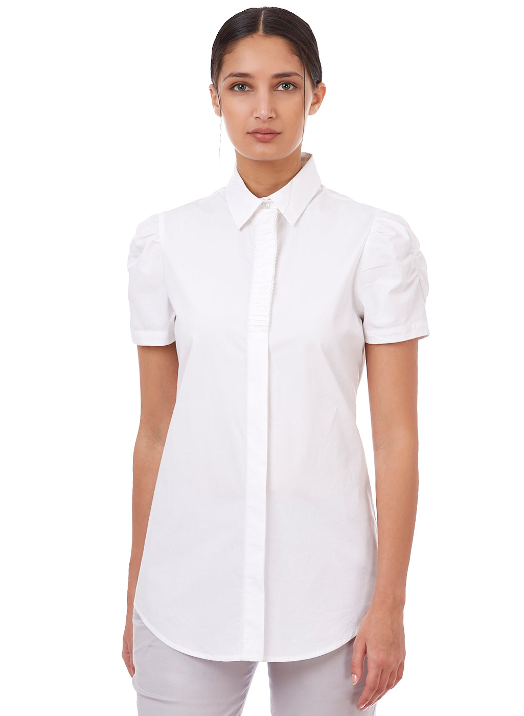Soft White Puff Sleeve Formal Shirt for Women