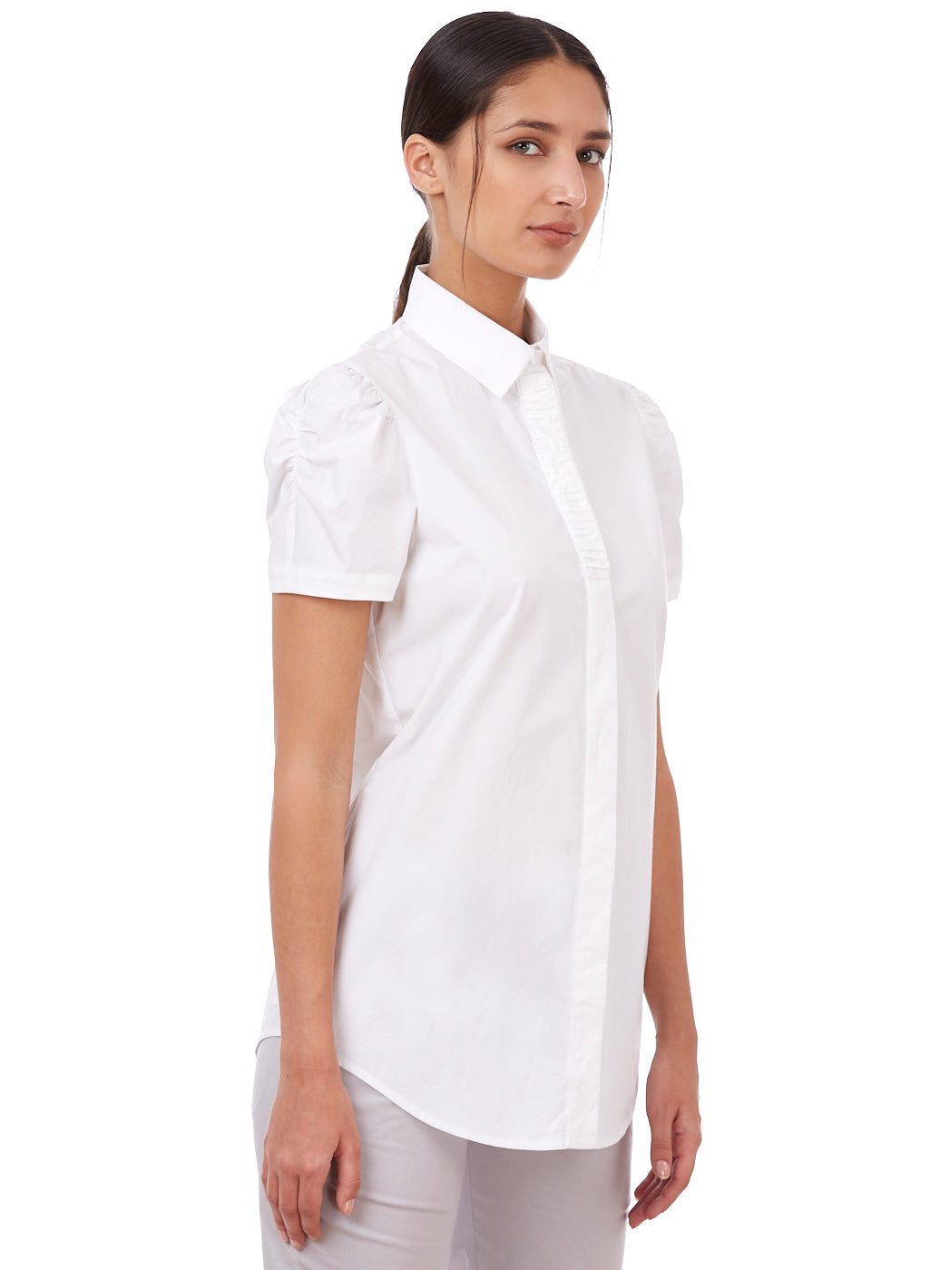 Soft White Puff Sleeve Formal Shirt for Women