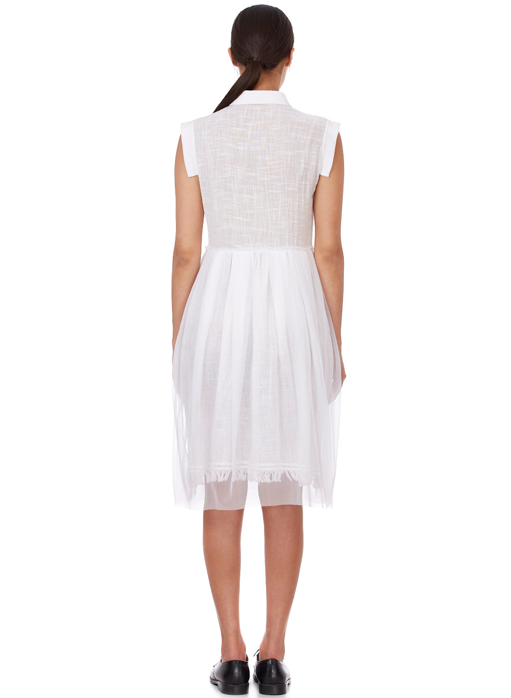 White Sleeveless Embroidered Shirt Dress