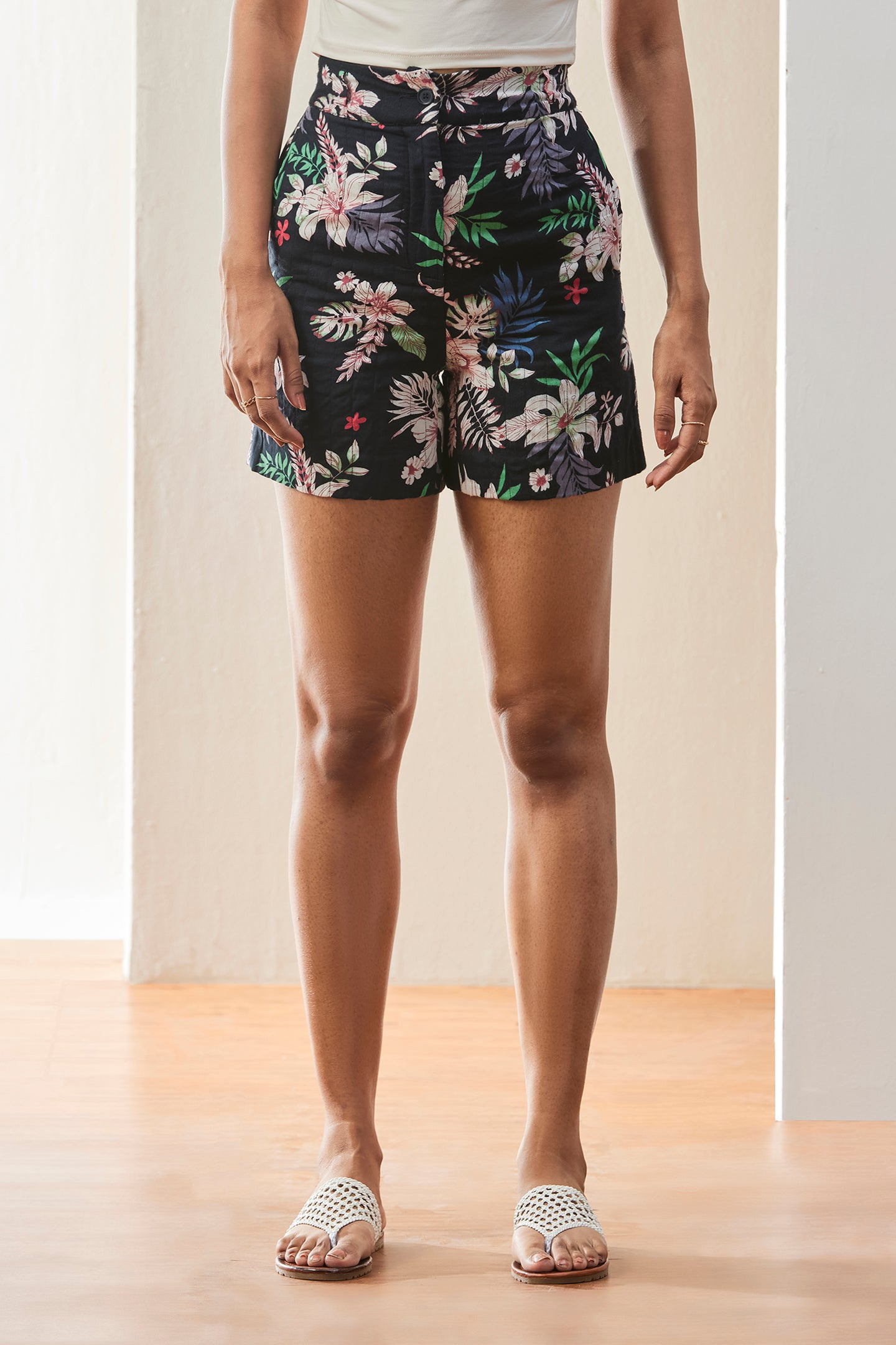 Floral Print Shorts For Womens Black