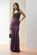 Plum Satin Mermaid Maxi Skirt