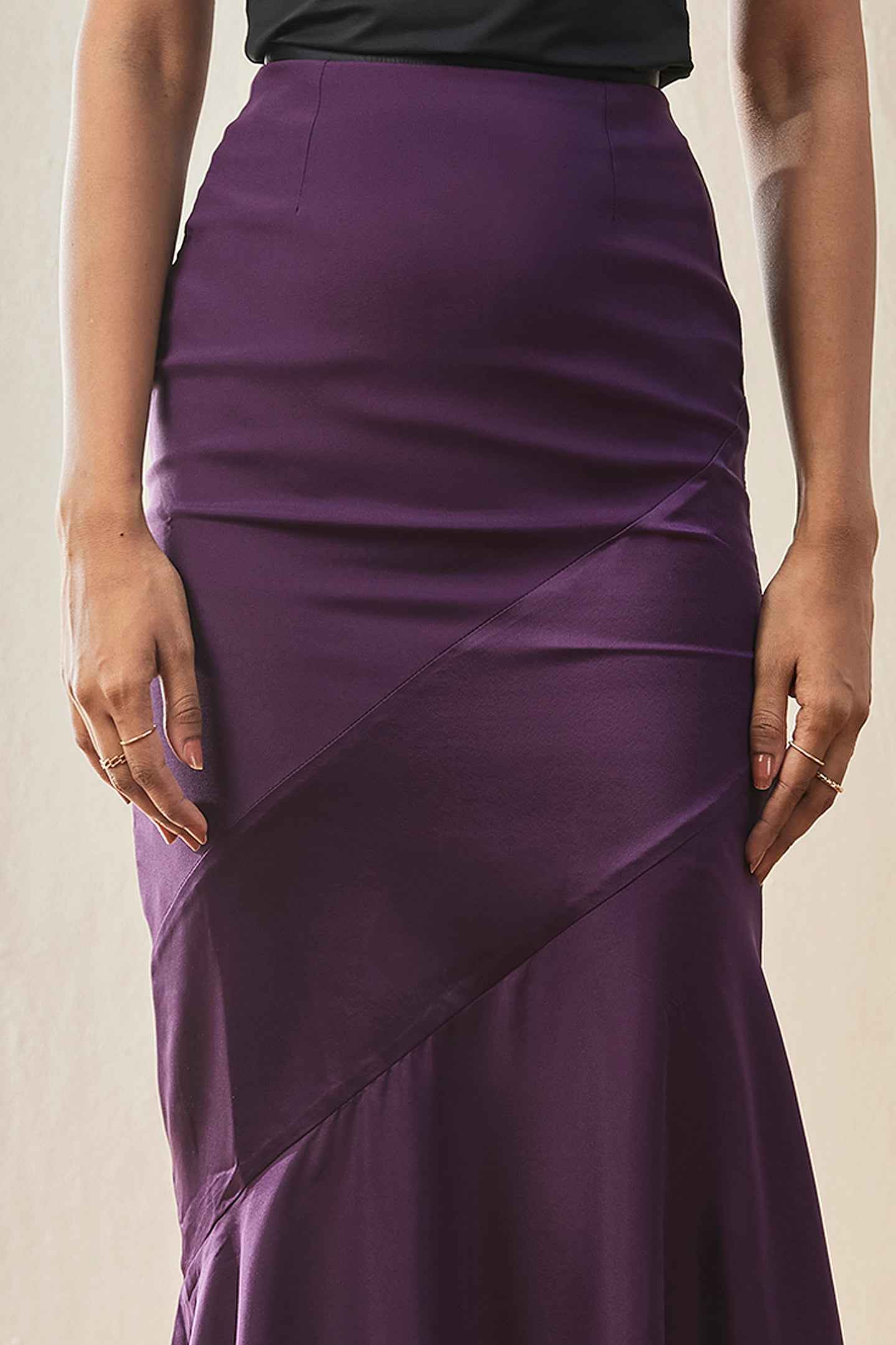 Plum Satin Mermaid Maxi Skirt