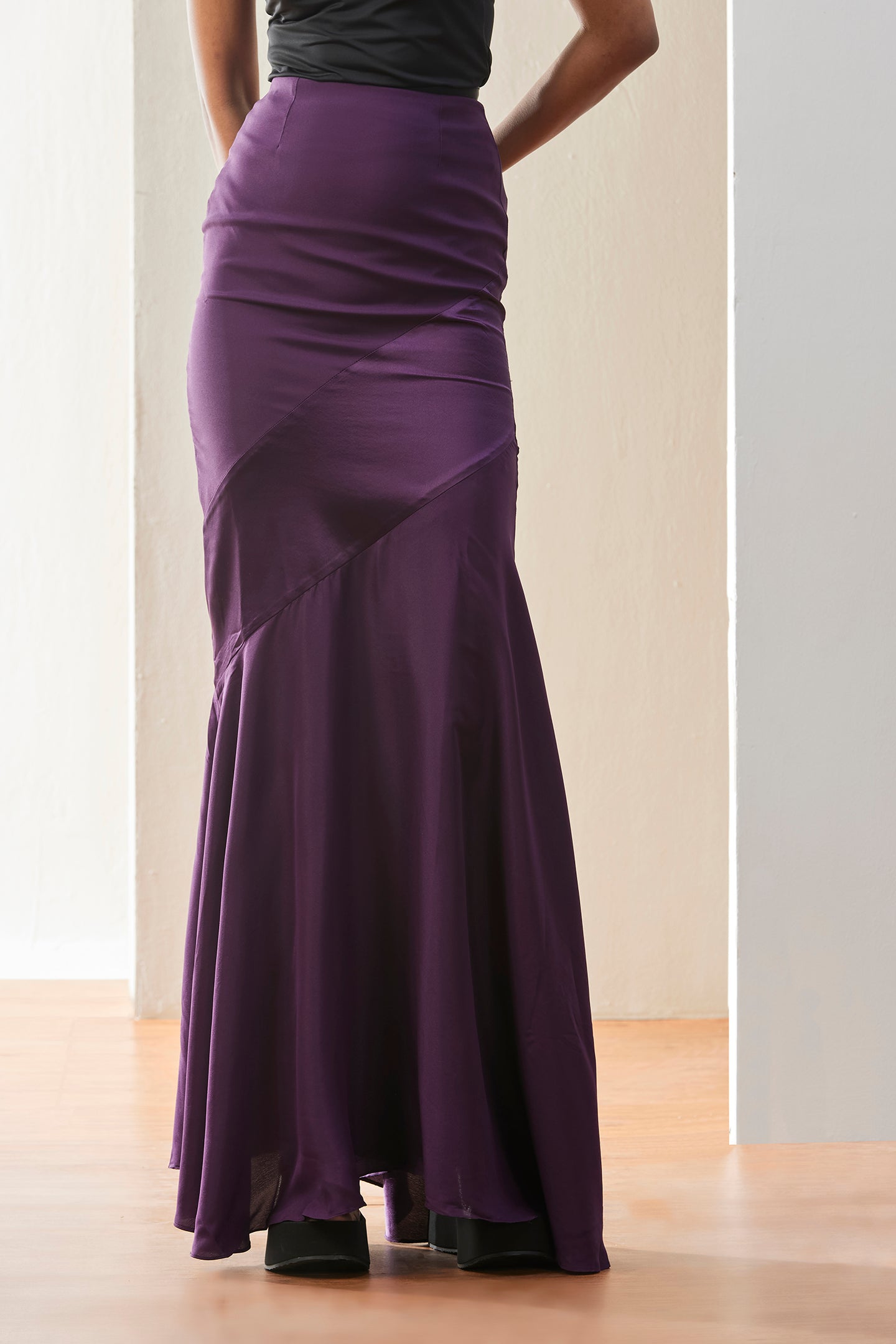 Plum Satin Mermaid Maxi Skirt