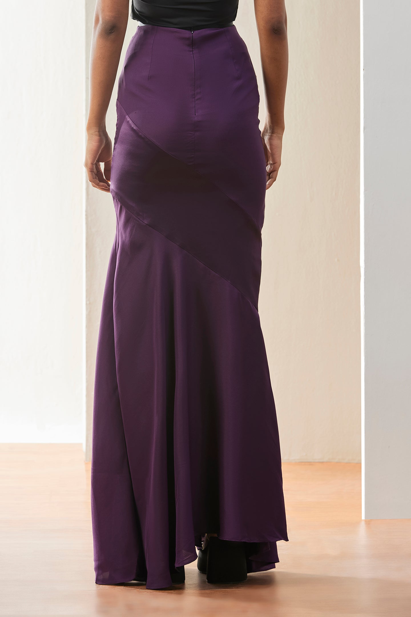 Plum Satin Mermaid Maxi Skirt