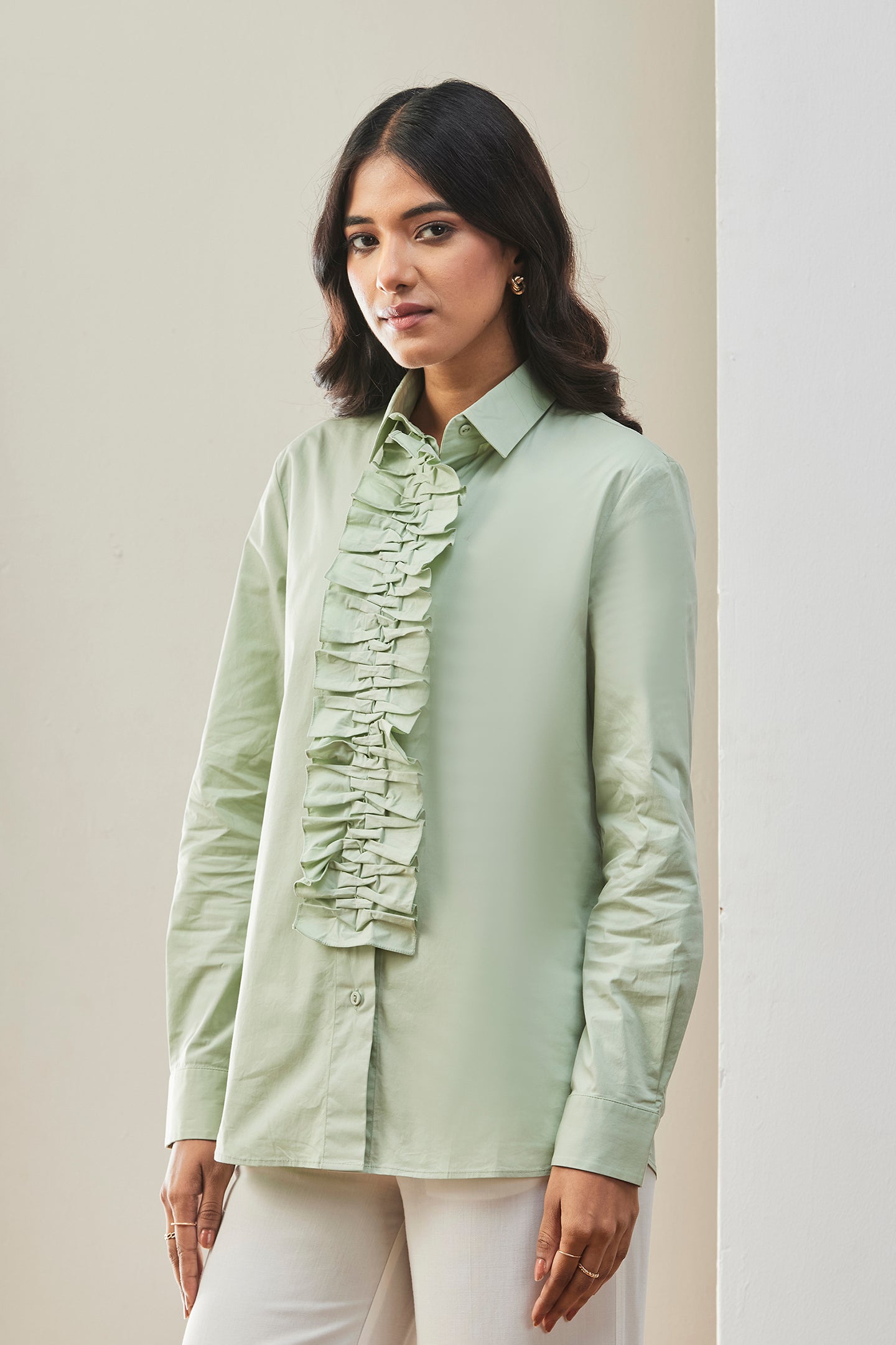Green Classic Full Sleeves Top For Women