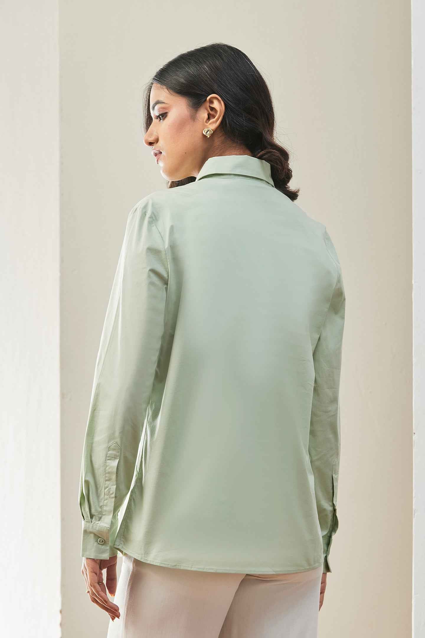 Green Classic Full Sleeves Top For Women