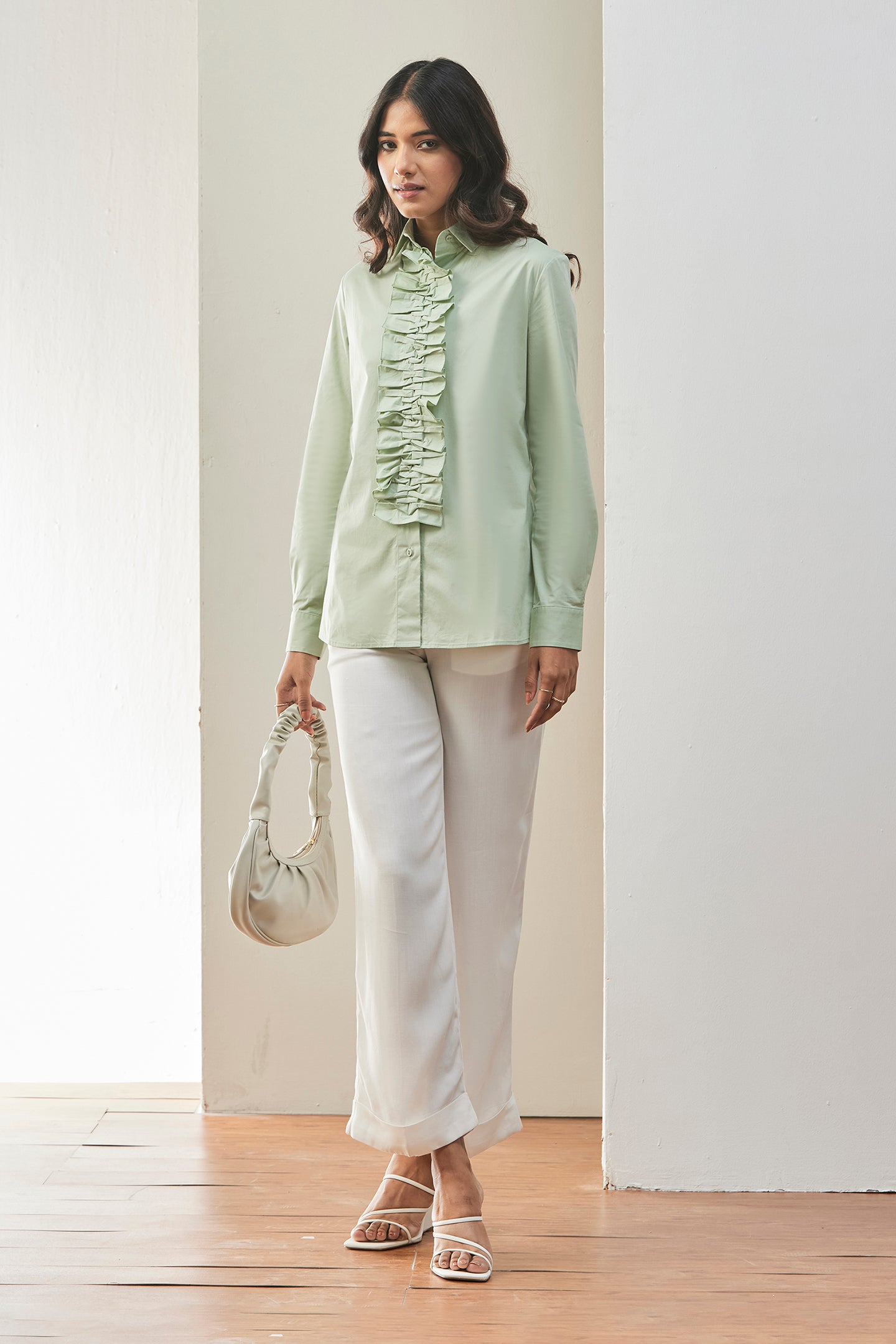 Green Classic Full Sleeves Top For Women