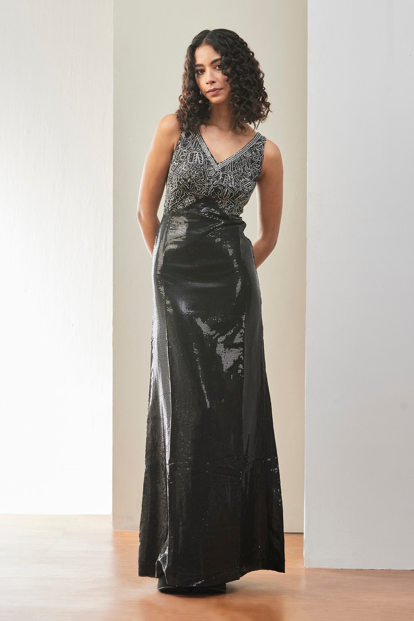 Black High-Shine Sequin Dress