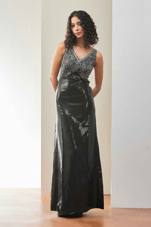 Black High-Shine Sequin Dress