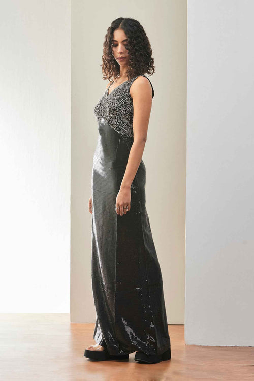 Black High-Shine Sequin Dress
