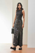 Black Sequin High-Slit Maxi Skirt