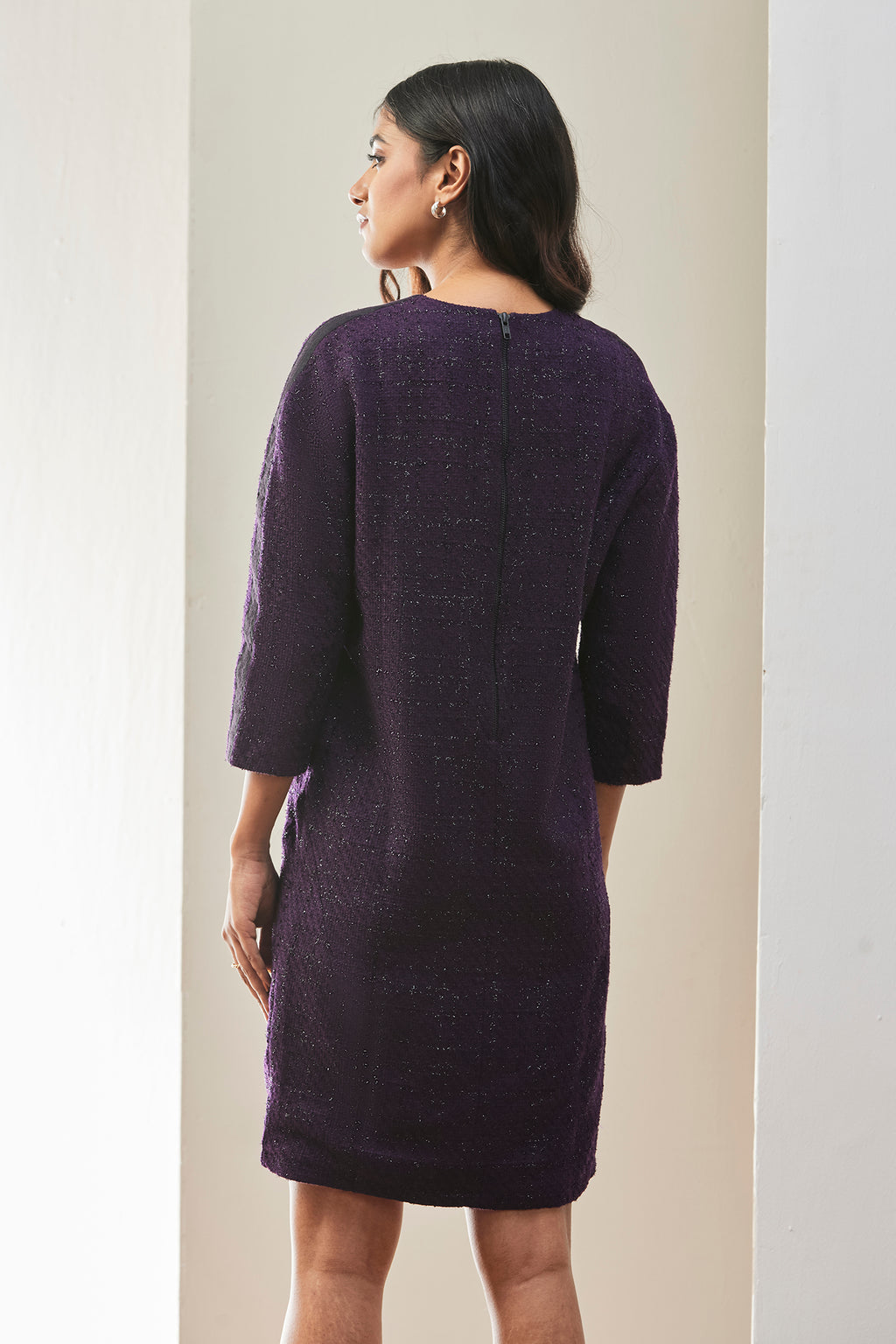 Plum Textured Knit Shift Dress Purple