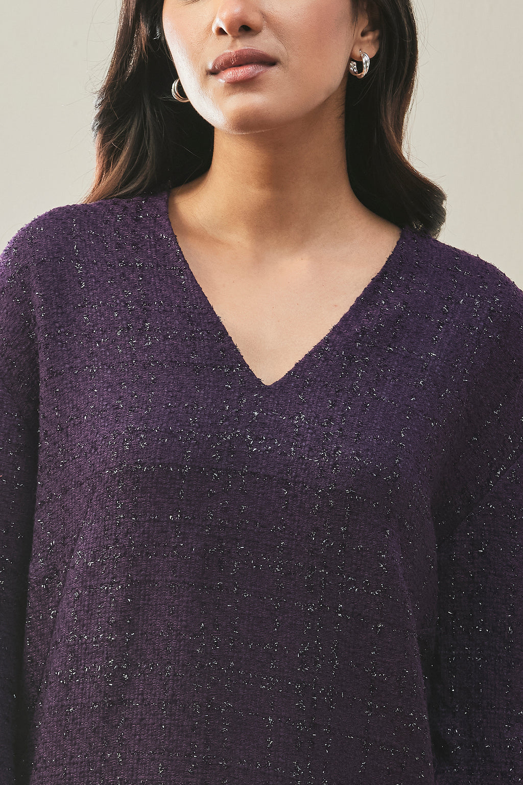 Plum Textured Knit Shift Dress Purple
