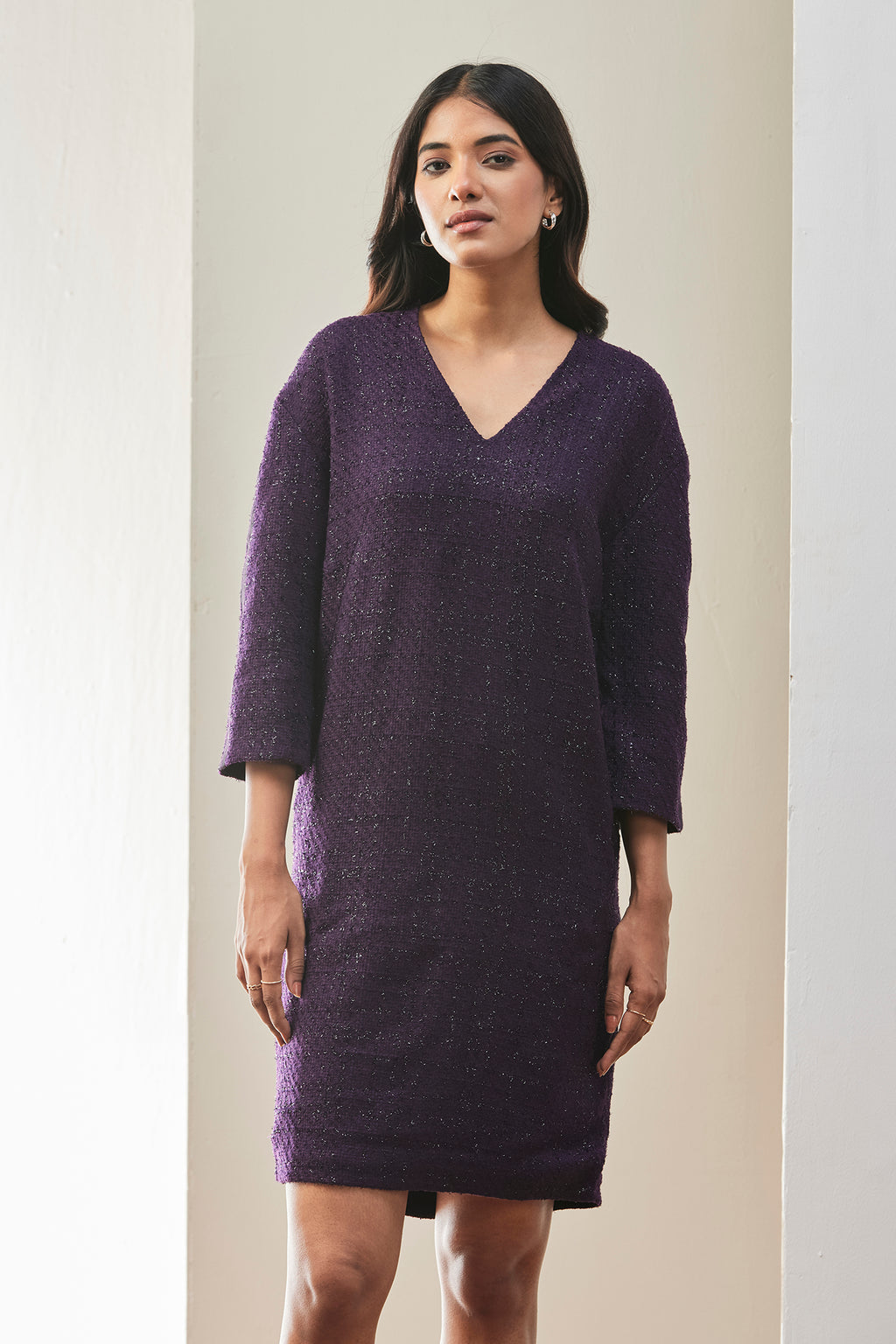Plum Textured Knit Shift Dress Purple