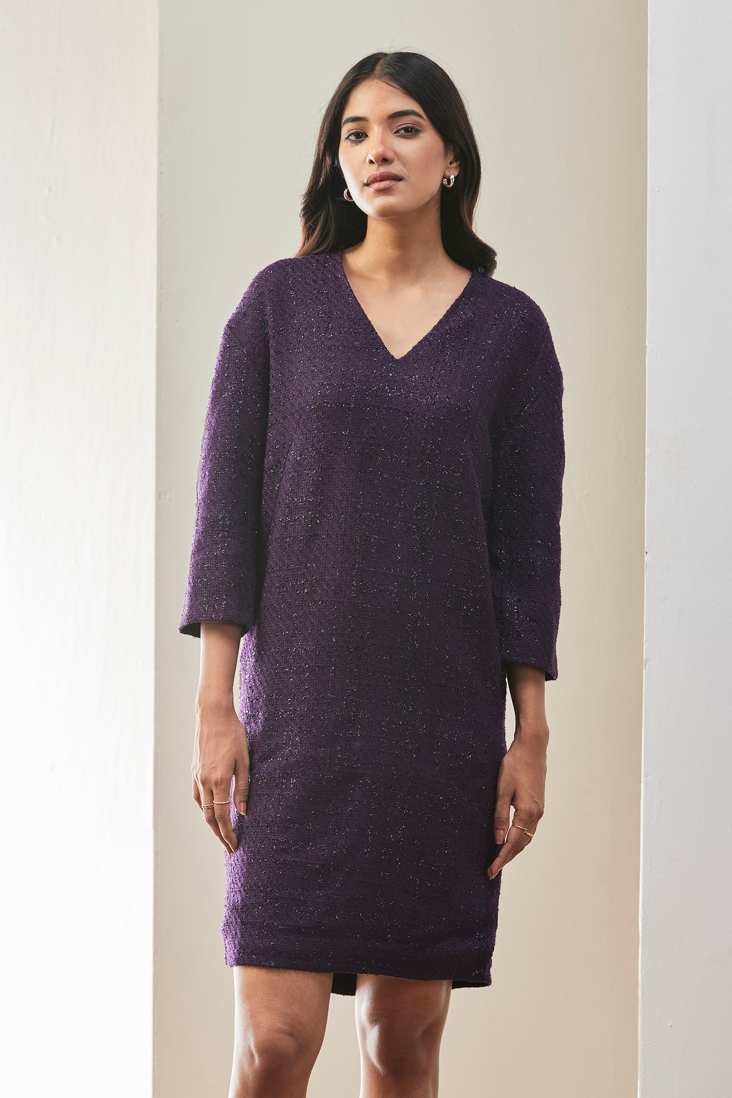 Plum Textured Knit Shift Dress Purple