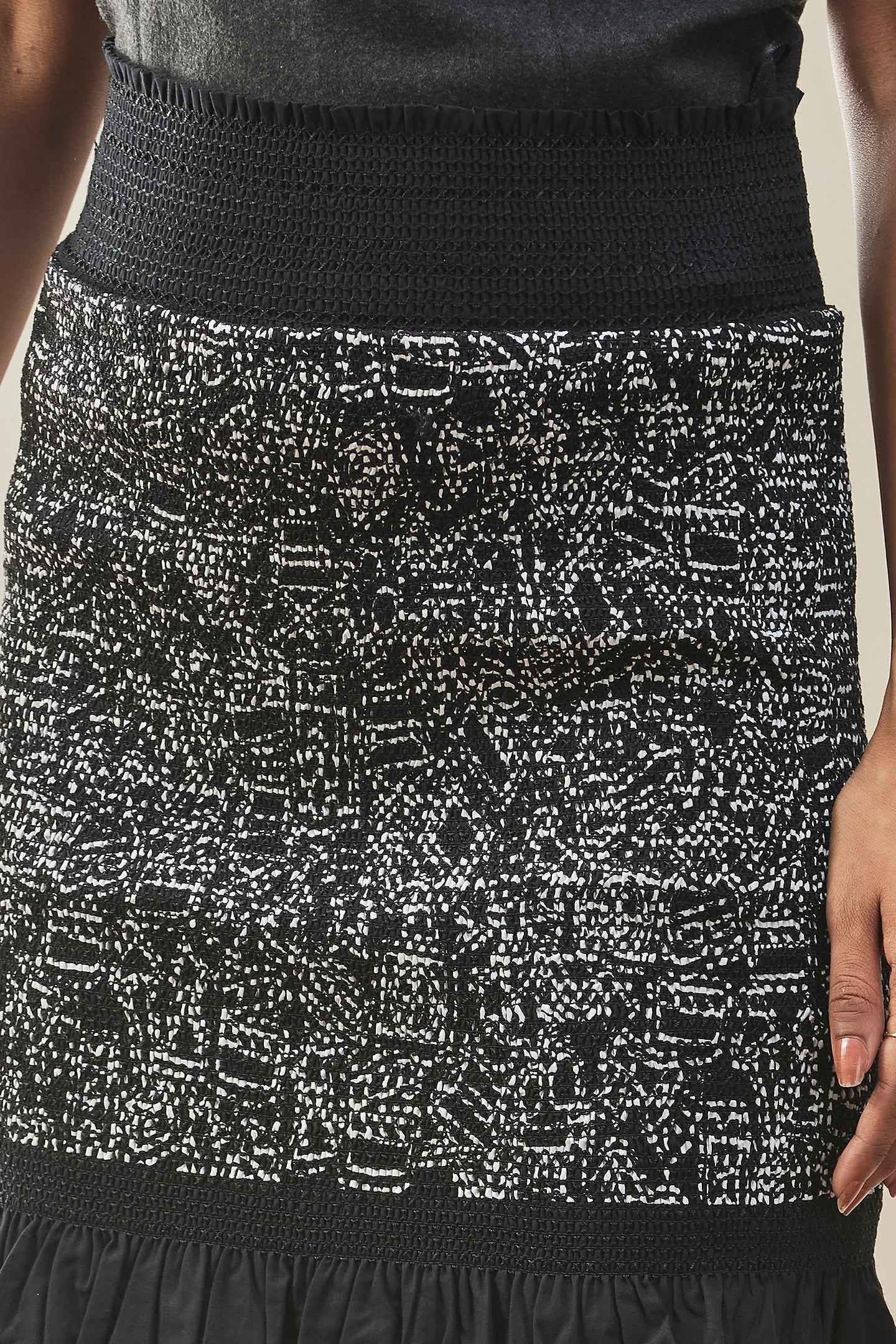 Black Sequin Tweed Skirt with Ruffle Hem