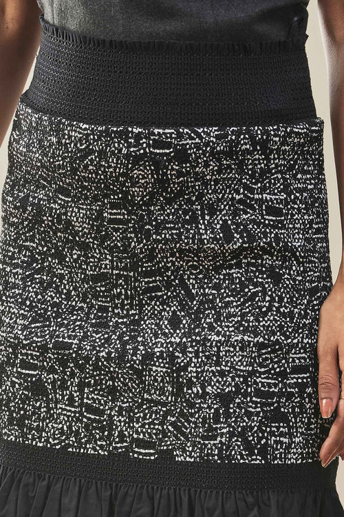 Black Sequin Tweed Skirt with Ruffle Hem