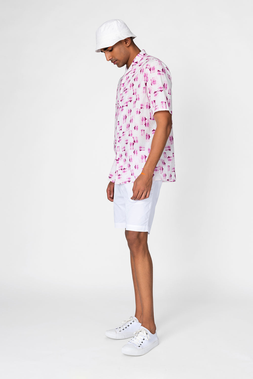 White & Pink Abstract Print Resort Shirt