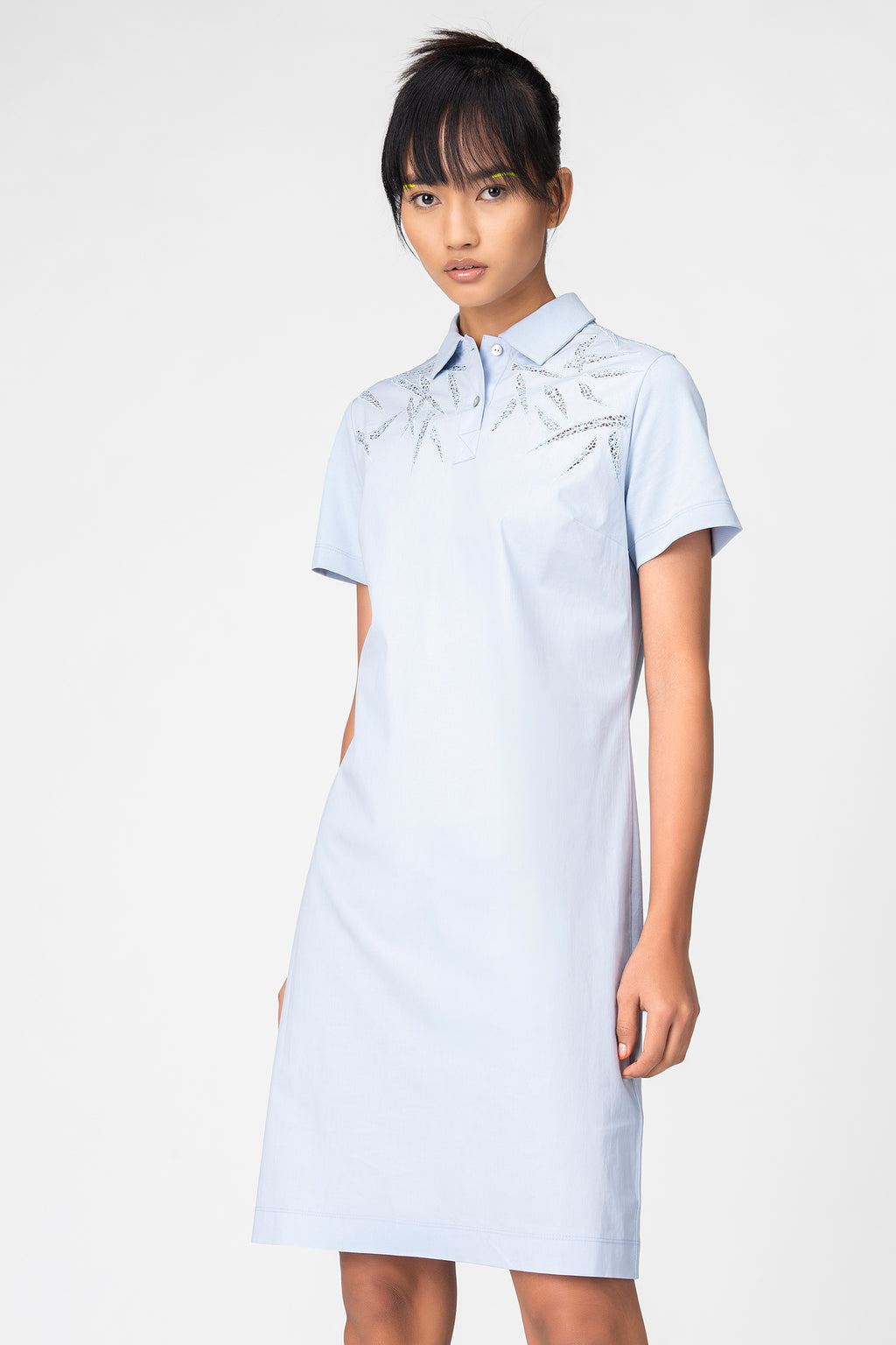 Light Blue Polo Shirt Dress with Embroidered Detail