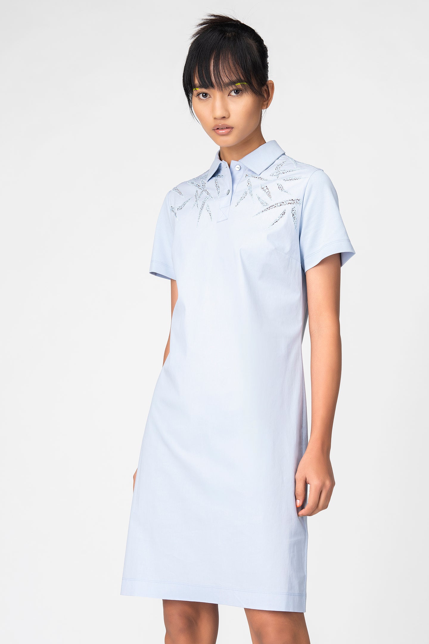 Light Blue Polo Shirt Dress with Embroidered Detail
