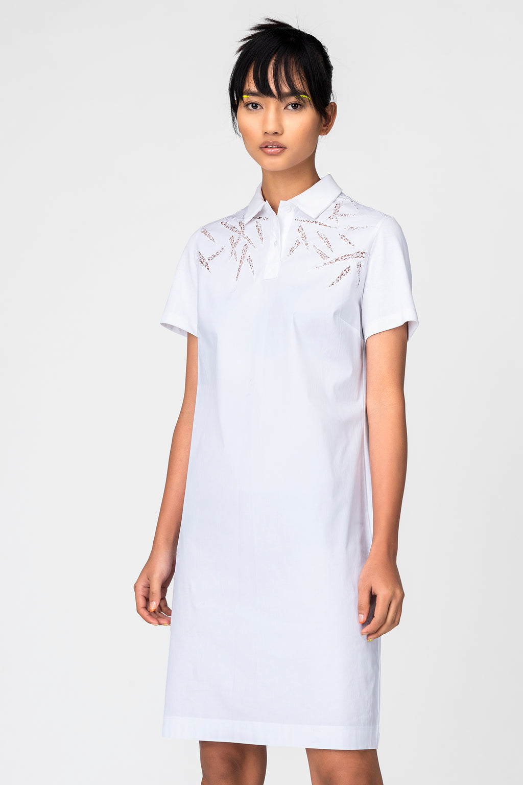 White Embroidered Polo Shirt Dress for Women